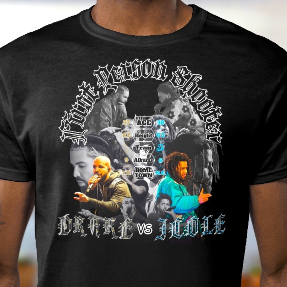Custom First Person Shooter Drake vs Jcole Tshirt graphic design by me!!